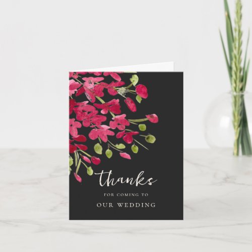 Elegant Red Watercolor Bouquet Thank You Wedding Card