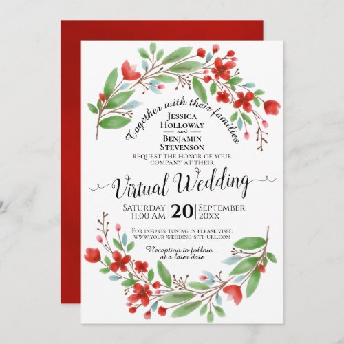 Elegant Red Watercolor Floral Virtual Wedding Invitation