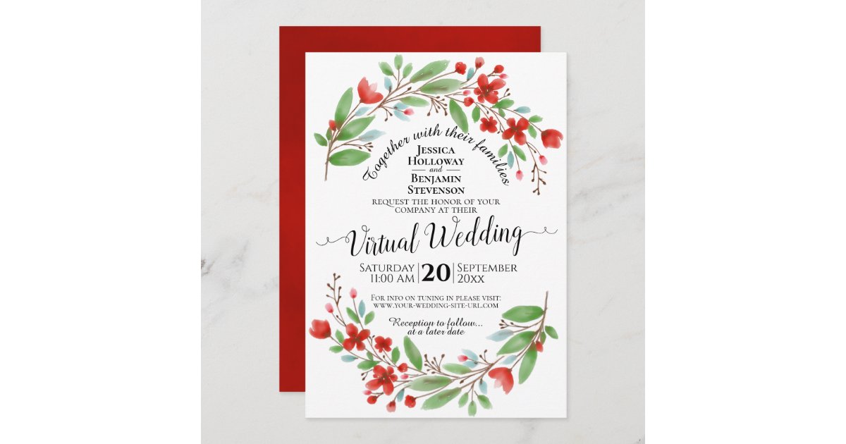 Elegant Red Watercolor Floral Virtual Wedding Invitation | Zazzle
