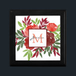 Elegant Red Watercolor Flowers Pretty Monogram Gift Box<br><div class="desc">Red watercolor flowers modern personalised gift box to personalise with name and initial.</div>