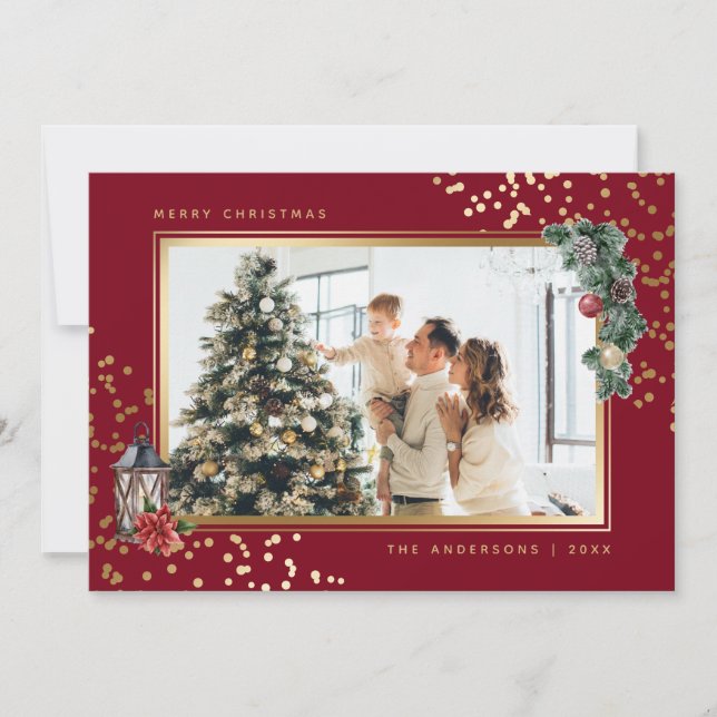 Elegant Red Watercolor Photo Christmas Cards (Front)