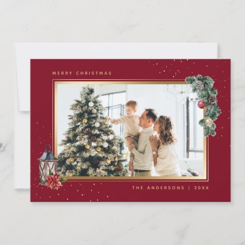 Elegant Red Watercolor Photo Christmas Cards