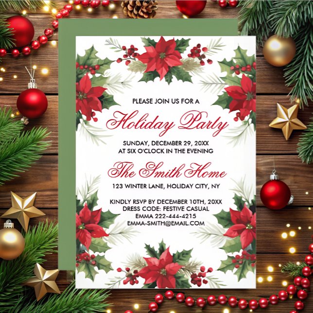 Elegant red watercolor Poinsettia holiday Party  Invitation (Creator Uploaded)