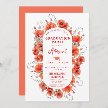 Elegant Red Watercolor Poppies Graduation