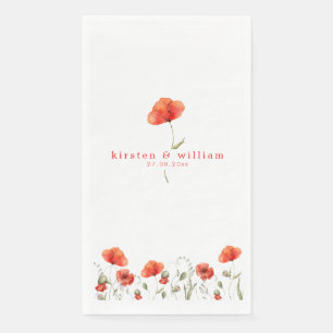 Elegant Red Watercolor Poppies - Wedding Paper Guest Towels