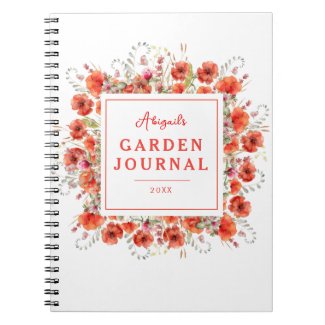 Elegant Red Watercolor Poppiess Garden Journal