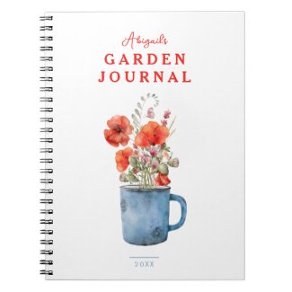 Elegant Red Watercolor Poppiess Garden Journal