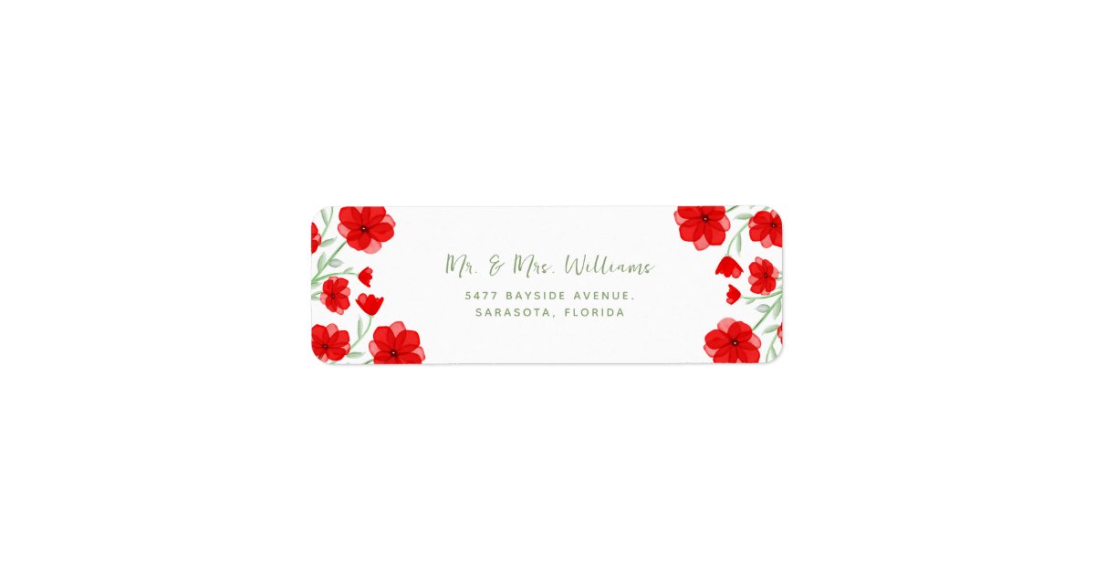 Elegant Red Watercolor Poppy Floral Greenery Label | Zazzle