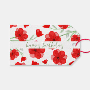 Elegant Red Watercolor Poppy Floral Pattern Gift Tags