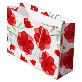 Elegant Red Watercolor Poppy Floral Pattern Large Gift Bag