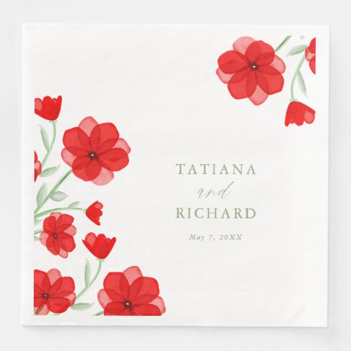 Elegant Red Watercolor Poppy Floral Wedding Paper Dinner Napkins