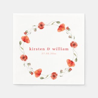Elegant Red Watercolor Poppy Flower Wreath