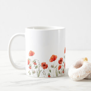 Elegant Red Watercolor Poppy Flowers Coffee Mug