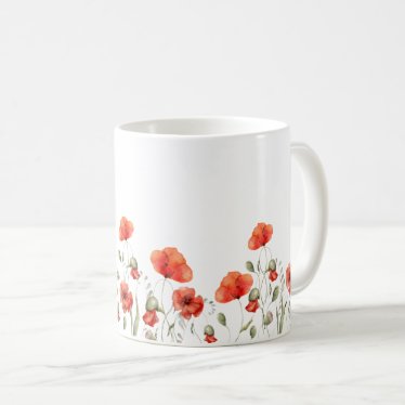 Elegant Red Watercolor Poppy Flowers 