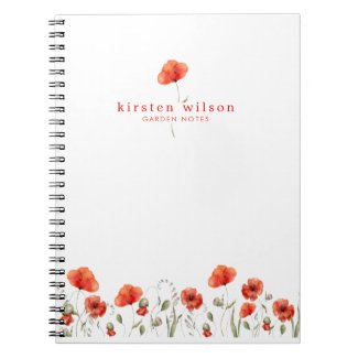 Elegant Red Watercolor Poppy Flowers Personalized 
