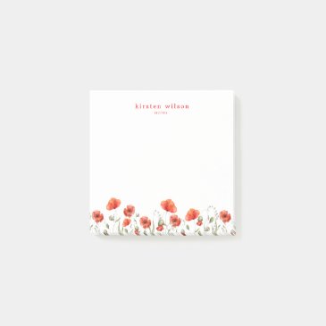 Elegant Red Watercolor Poppy Flowers Personalized 