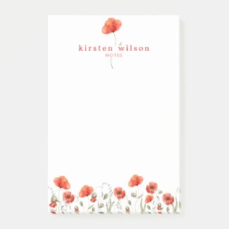 Elegant Red Watercolor Poppy Flowers Personalized 