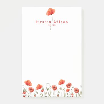 Elegant Red Watercolor Poppy Flowers Personalized