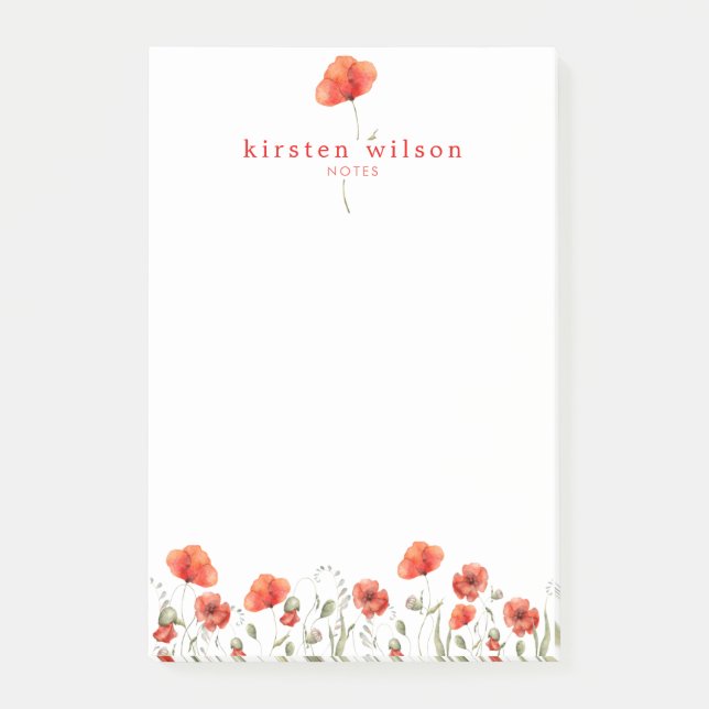 Elegant Red Watercolor Poppy Flowers Personalized  Post-it Notes (Front)