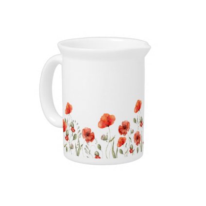 Elegant Red Watercolor Poppy Flowers Pitcher
