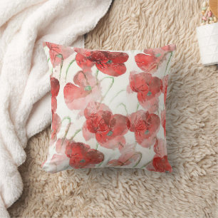 Elegant Red Watercolour Poppies Illustration Throw Pillow