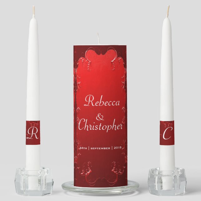 Elegant Red Wedding Reception Centerpiece Unity Candle Set (Front)