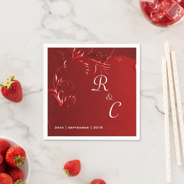 Elegant Red Wedding Reception Napkins (Insitu)