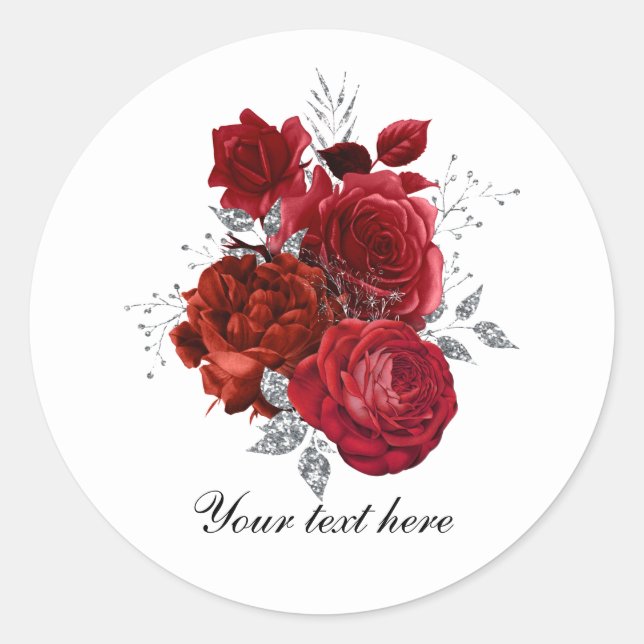 Elegant red Wedding roses customizable Classic Round Sticker (Front)