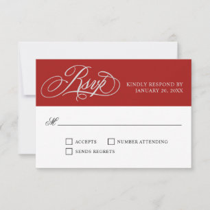 Elegant Red Wedding RSVP with Script Flourishes Card
