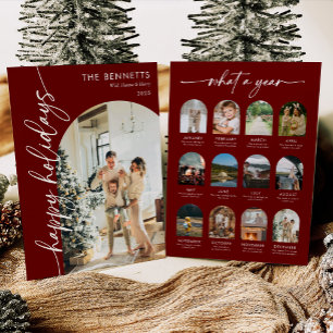 Elegant Red What A Year Happy Holidays Photo Holiday Card