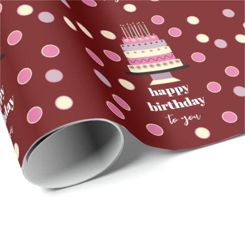 Elegant Red Whimsical Birthday Cake  Wrapping Paper
