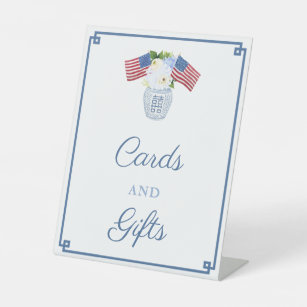 Elegant Red White And Blue Cards And Gifts Pedestal Sign