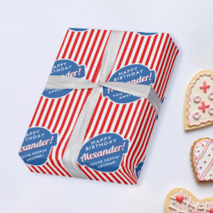 Elegant Red White And Blue Popcorn Striped Pattern Wrapping Paper