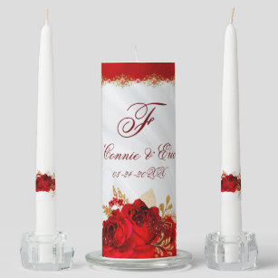 Floral Vintage Red Rose Wedding Unity Candles