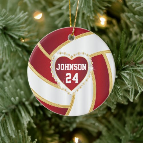 Elegant Red White and Gold Volleyball Ceramic Ornament