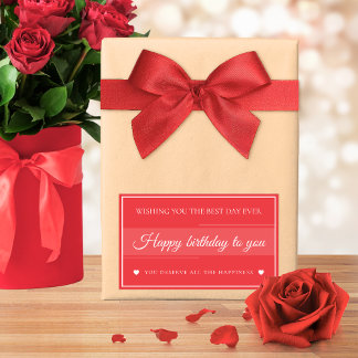  Elegant Red & White Birthday  Rectangular Sticker