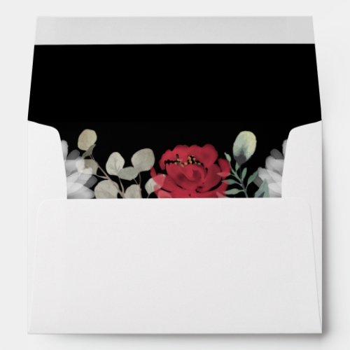Elegant Red White Black Floral Greenery Wedding Envelope