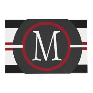 Elegant Red, White & Black Lines With Monogram Placemat
