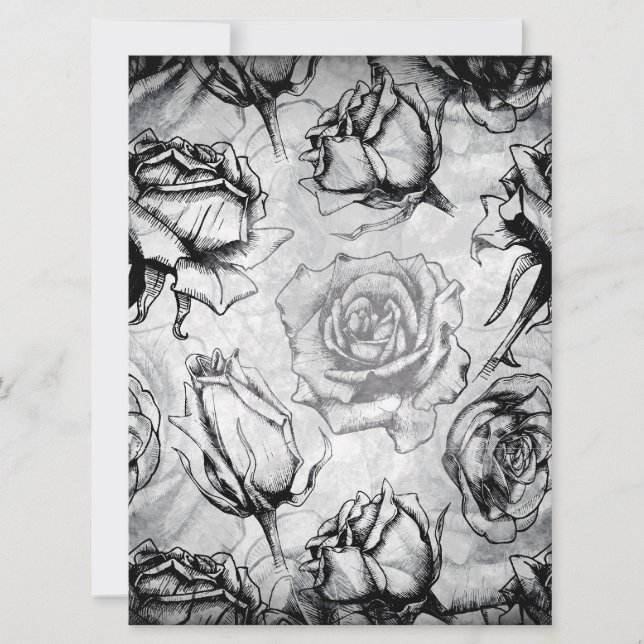 Elegant Red White Black Rose Floral Wedding Invite (Front)