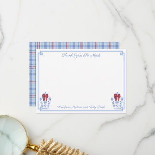 Elegant Red White Blue Christmas Bridal Shower Thank You Card