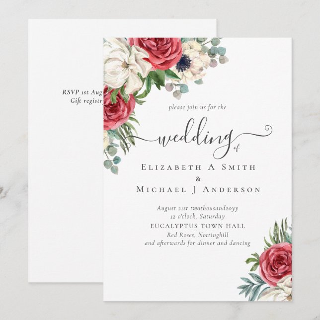 Elegant Red White Blue Floral Wedding Budget (Front/Back)