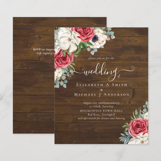 Elegant Red White Blue Floral Wedding Budget (Front/Back)