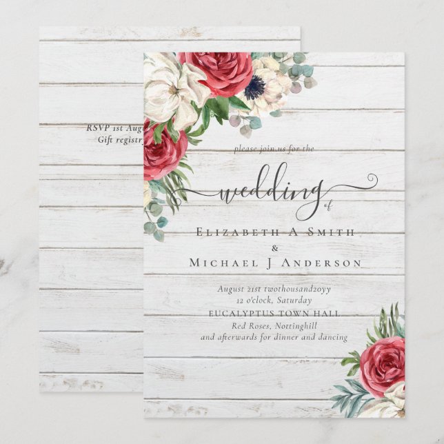 Elegant Red White Blue Floral Wedding Budget (Front/Back)
