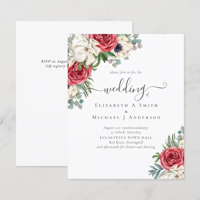 Elegant Red White Blue Floral Wedding Budget (Front/Back)