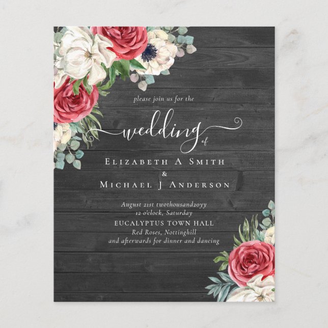 Elegant Red White Blue Floral Wedding Budget Flyer (Front)