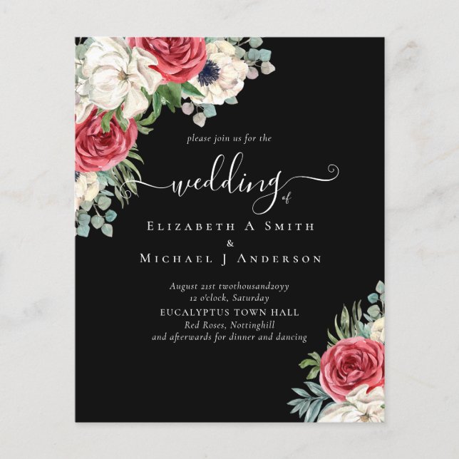 Elegant Red White Blue Floral Wedding Budget Flyer (Front)