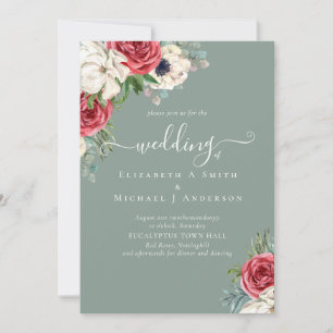 Elegant Red White Blue Floral Wedding Budget Invitation