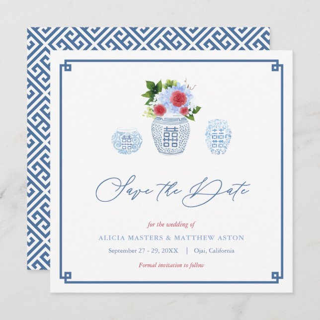  Elegant Red White Blue Holiday Weekend Wedding Save The Date (Front/Back)