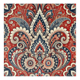 Elegant Red, White & Blue Paisley Floral Pattern Acrylic Print