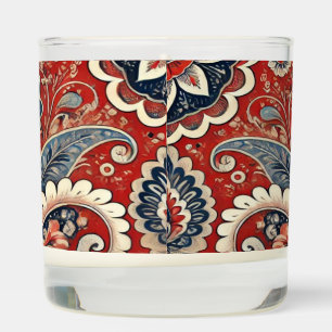 Elegant Red, White & Blue Paisley Floral Pattern Scented Candle